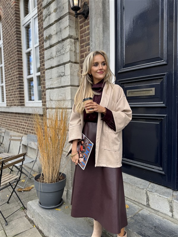 Suedine Vest Open Met Zakken Beige 23154