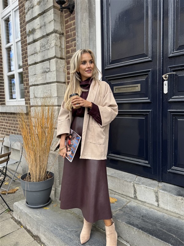 Suedine Vest Open Met Zakken Beige 23154