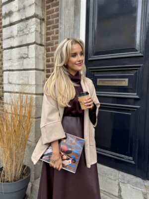 Suedine Vest Open Met Zakken Beige 23154