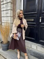 Suedine Vest Open Met Zakken Beige 23154