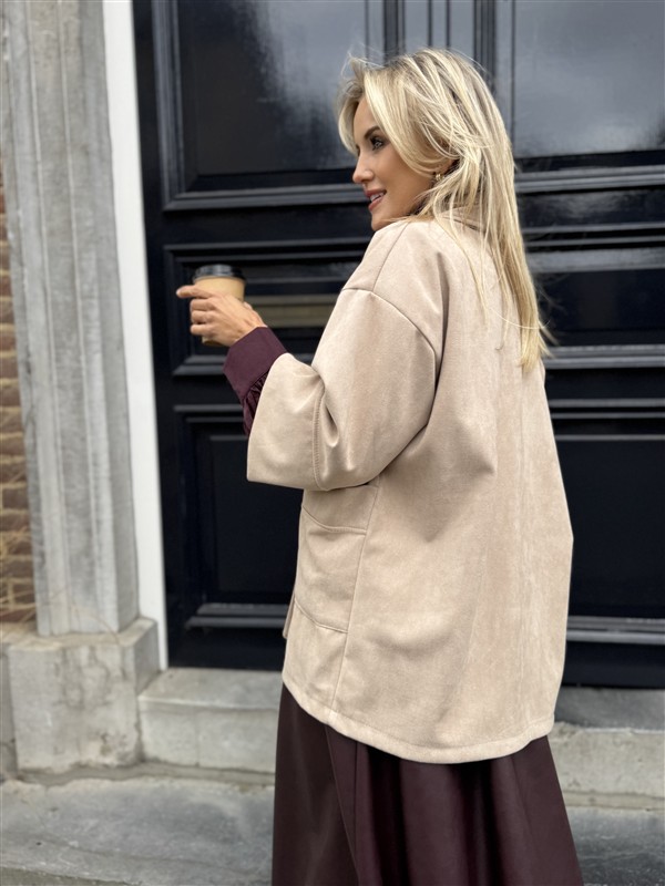 Suedine Vest Open Met Zakken Beige 23154