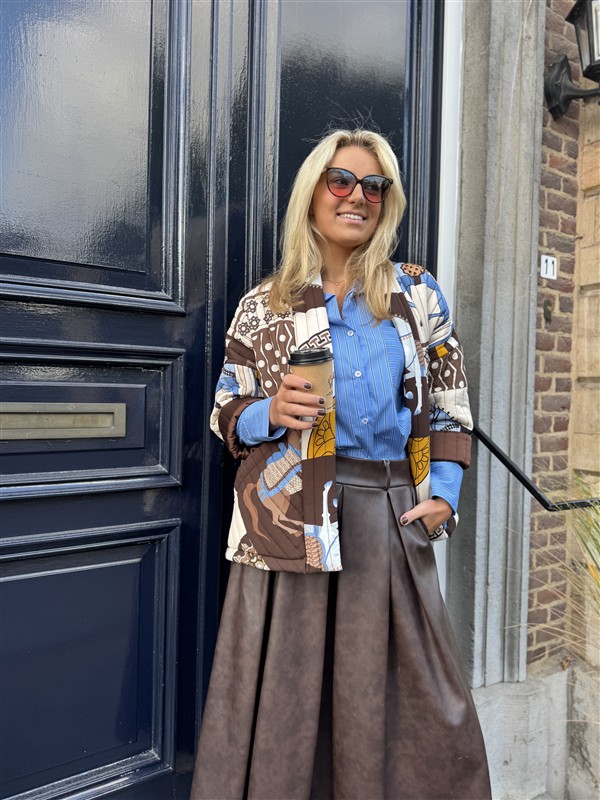 Lederlook Midi Rok Bruin H2836