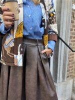 Lederlook Midi Rok Bruin H2836