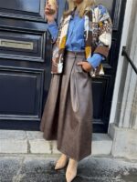 Lederlook Midi Rok Bruin H2836