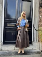 Lederlook Midi Rok Bruin H2836