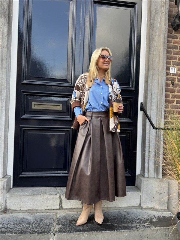 Lederlook Midi Rok Bruin H2836
