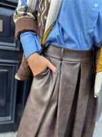 Lederlook Midi Rok Bruin H2836