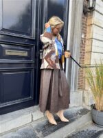 Lederlook Midi Rok Bruin H2836