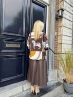 Lederlook Midi Rok Bruin H2836