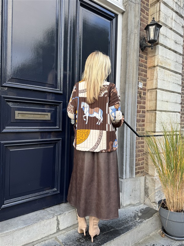 Lederlook Midi Rok Bruin H2836