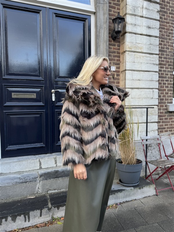 Faux Fur Colori Kaki Taupe Zwart