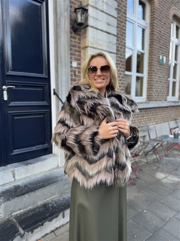 Faux Fur Colori Kaki Taupe Zwart