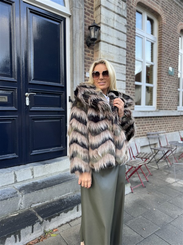 Faux Fur Colori Kaki Taupe Zwart