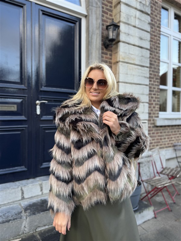 Faux Fur Colori Kaki Taupe Zwart