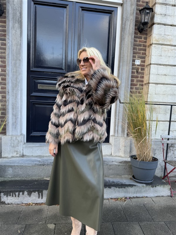 Faux Fur Colori Kaki Taupe Zwart