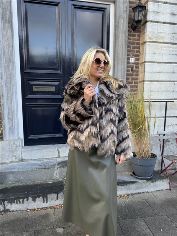 Faux Fur Colori Kaki Taupe Zwart
