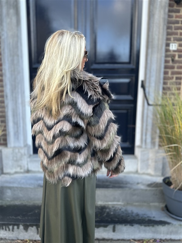 Faux Fur Colori Kaki Taupe Zwart