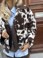 Cow Teddy Coat Lederl Kraag Bruin