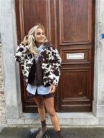 Cow Teddy Coat Lederl Kraag Bruin