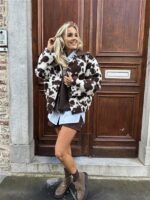 Cow Teddy Coat Lederl Kraag Bruin