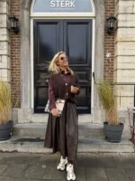 Lederlook Midi Rok Bruin H2836