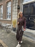 Lederlook Midi Rok Bruin H2836