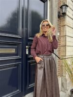 Lederlook Midi Rok Bruin H2836