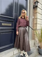 Lederlook Midi Rok Bruin H2836