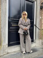 Visgraad Blazer Lederlook Kraag L9397