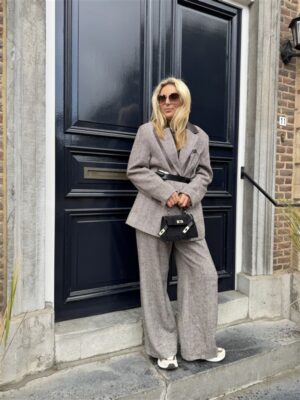 Visgraad Blazer Lederlook Kraag L9397