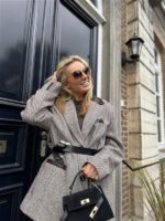 Visgraad Blazer Lederlook Kraag L9397