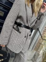 Visgraad Blazer Lederlook Kraag L9397