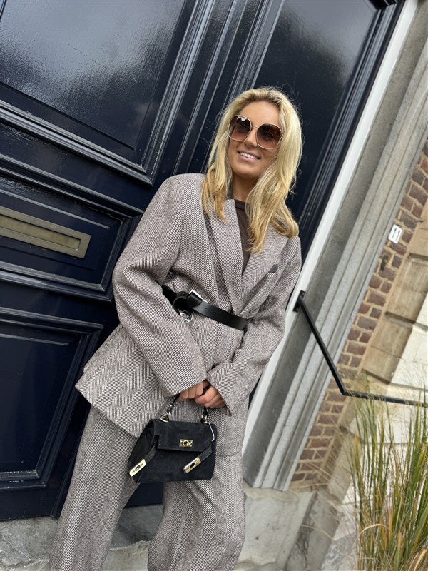 Visgraad Blazer Lederlook Kraag L9397