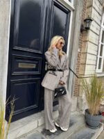 Visgraad Blazer Lederlook Kraag L9397