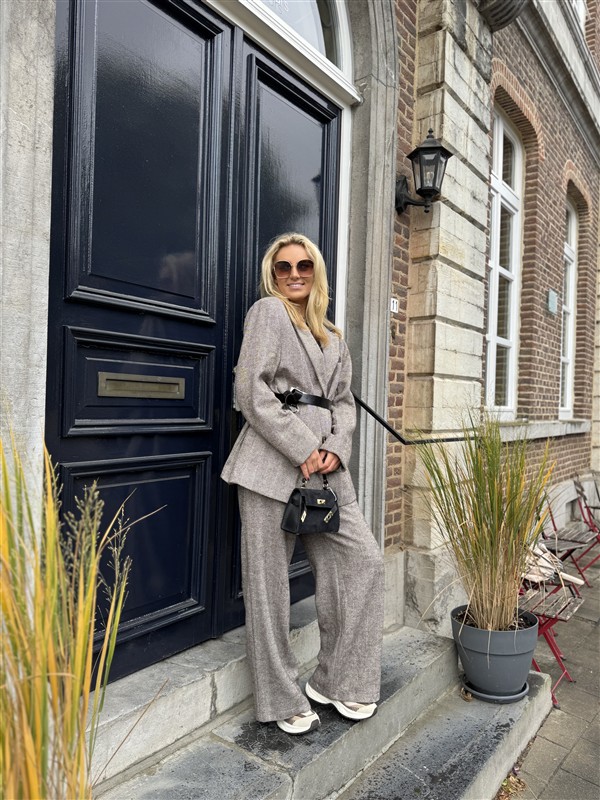 Visgraad Blazer Lederlook Kraag L9397