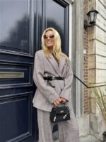 Visgraad Blazer Lederlook Kraag L9397