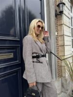 Visgraad Blazer Lederlook Kraag L9397