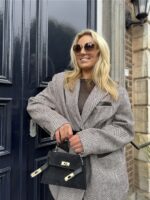 Visgraad Blazer Lederlook Kraag L9397