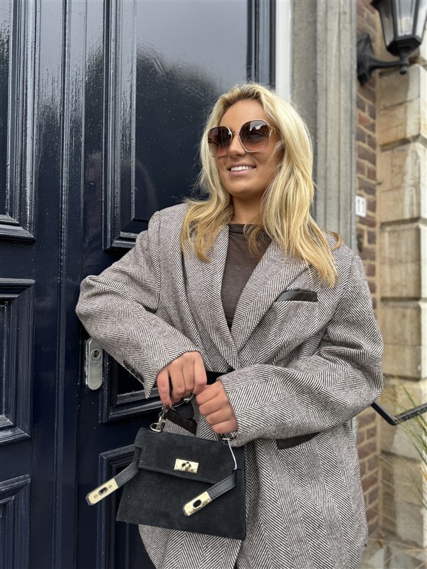 Visgraad Blazer Lederlook Kraag L9397