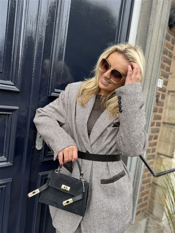 Visgraad Blazer Lederlook Kraag L9397