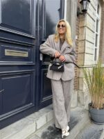 Visgraad Blazer Lederlook Kraag L9397