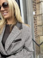 Visgraad Blazer Lederlook Kraag L9397