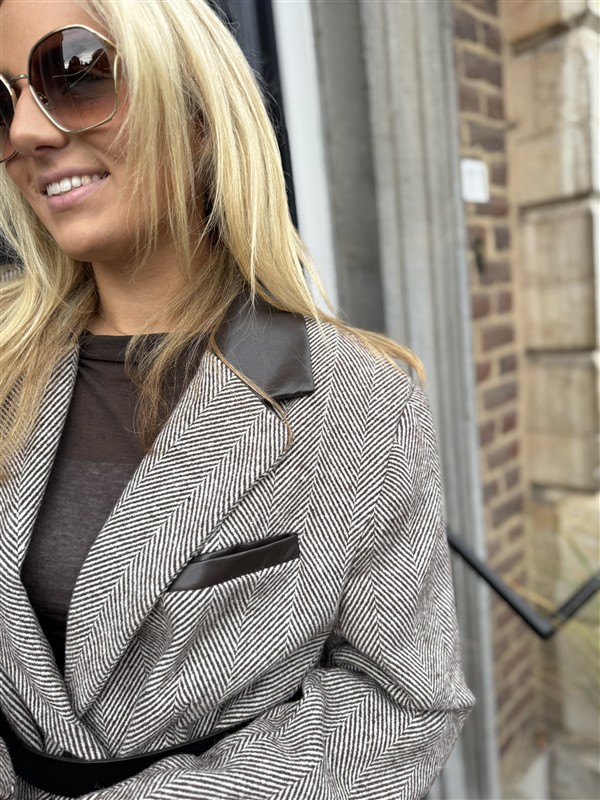 Visgraad Blazer Lederlook Kraag L9397