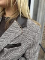 Visgraad Blazer Lederlook Kraag L9397