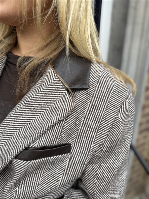 Visgraad Blazer Lederlook Kraag L9397