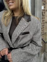 Visgraad Blazer Lederlook Kraag L9397