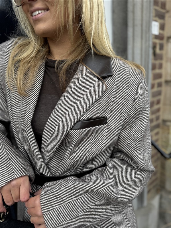 Visgraad Blazer Lederlook Kraag L9397