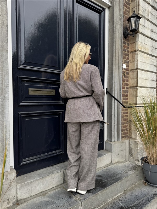 Visgraad Blazer Lederlook Kraag L9397