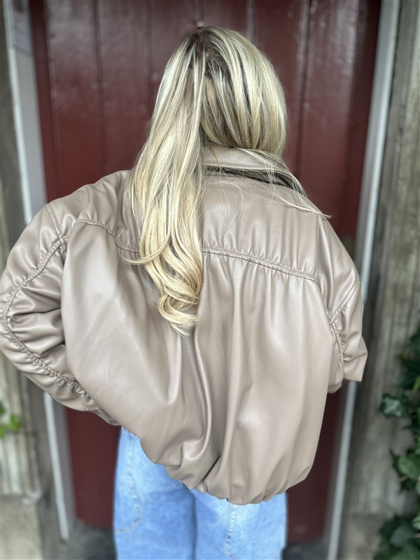 Lederlook Bomber Frons Beige Ld3528