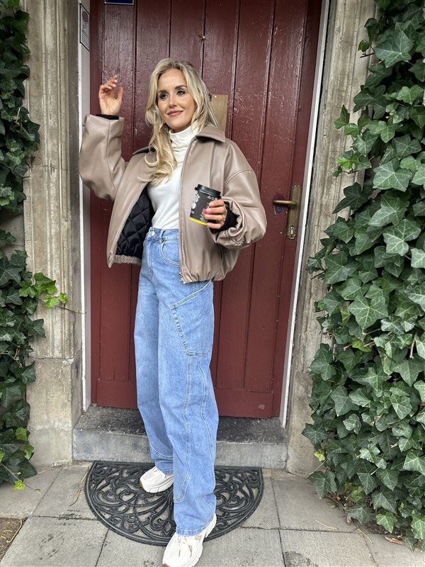 Lederlook Bomber Frons Beige Ld3528